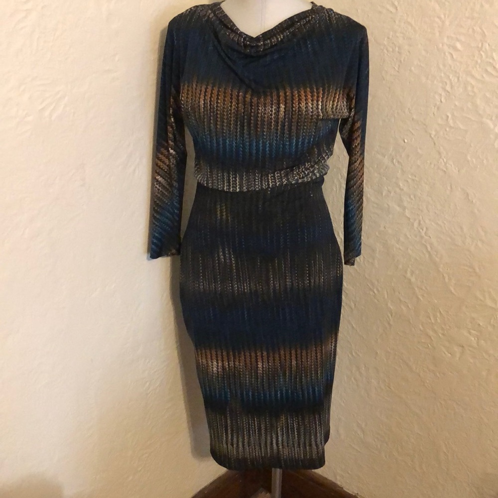 Badgley Mischka Knit Boatneck Houndstooth Dress
